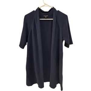 EILEEN FISHER Navy Organic Linen Cotton Knit Short Sleeve Cardigan Sweater M